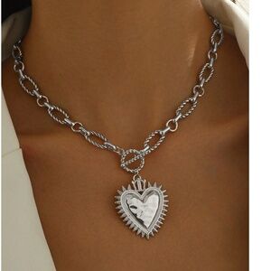 Luxe Spiky Heart Statement Chain Toggle Necklace